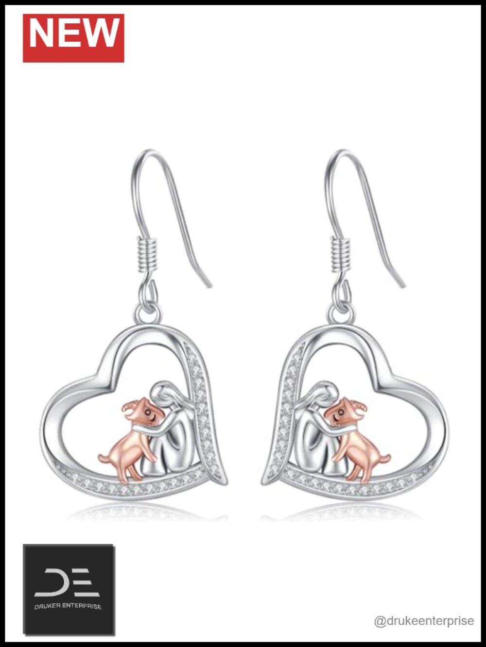 Sterling Silver Heart Goat Dangle Earrings Animal Jewelry Gift for Women